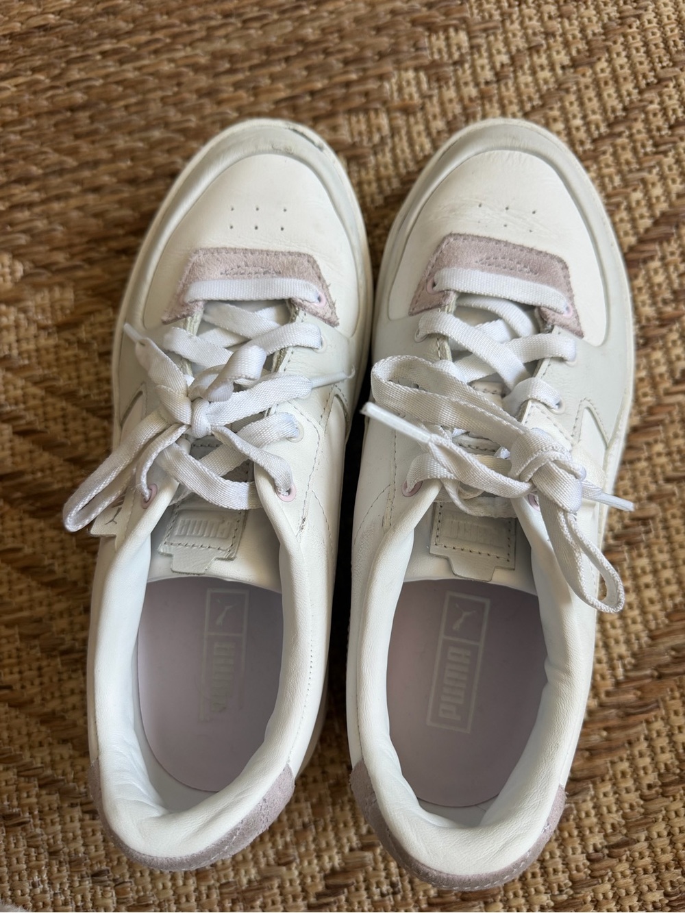 Puma White Sneakers with Pale Pink Suede Accents